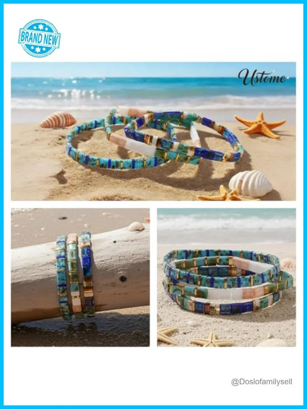 Boho 3Pcs Flat Square Tila Beaded Stretch Bracelets Set for Women Men
